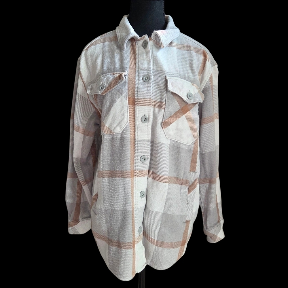 BC Clothing Brown And Grey Plaid Utility Jacket for Women Size L